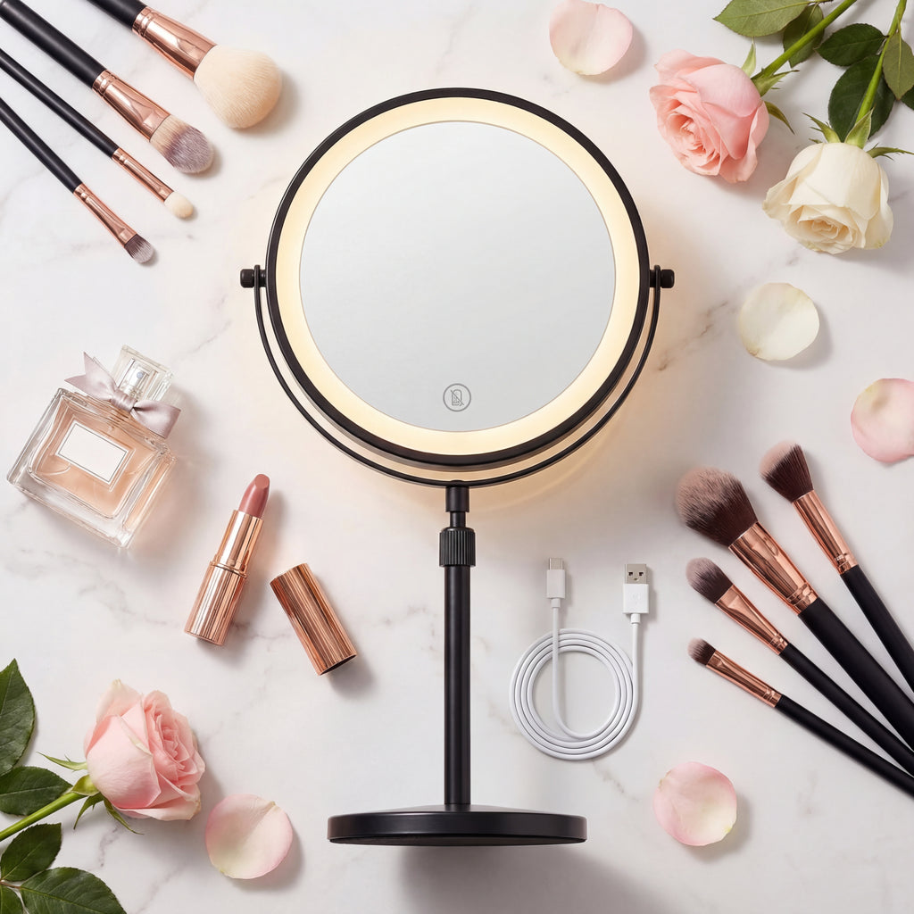 Miroir de Maquillage LED Réglable 13"-16" – Grossissant & Lumineux