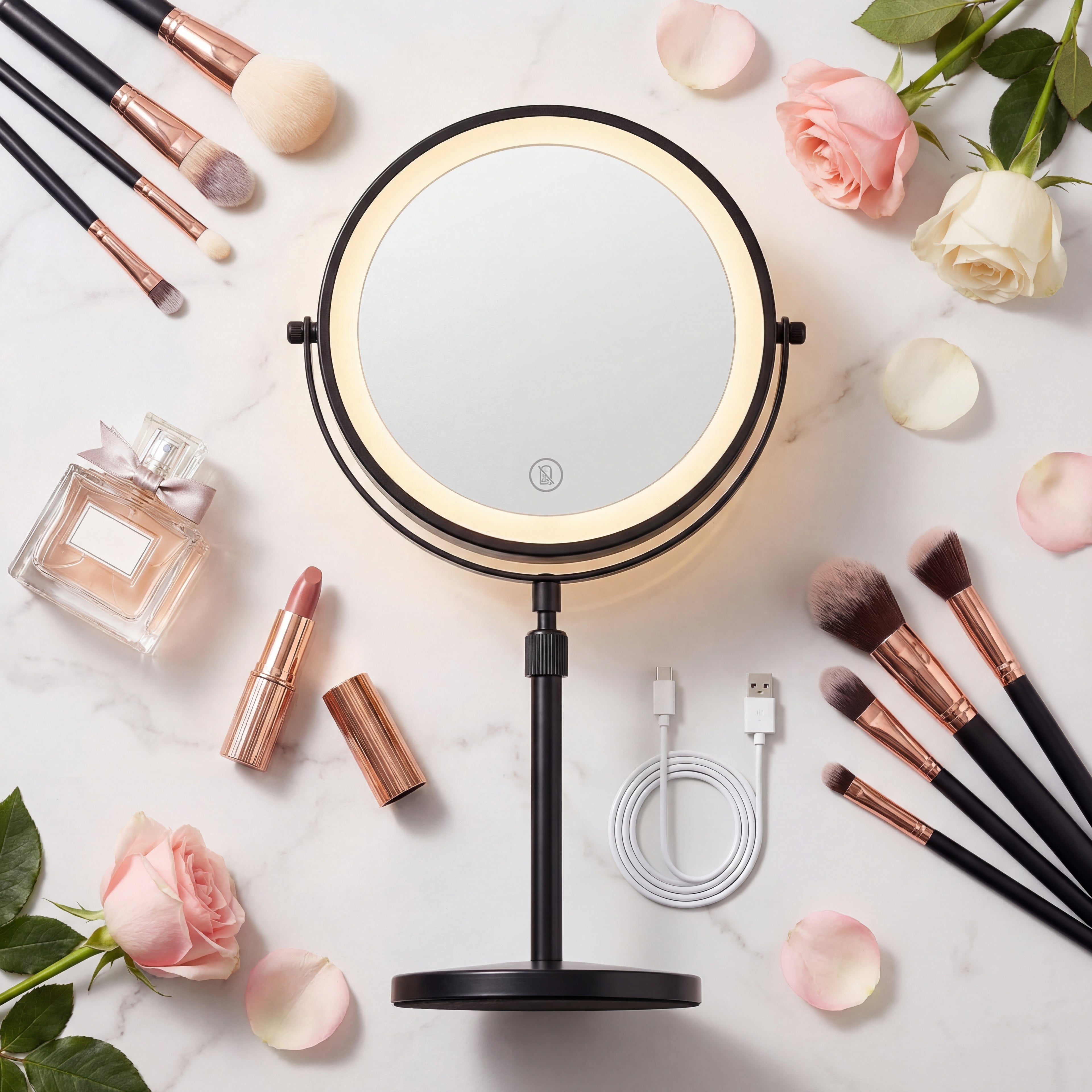 Miroir de Maquillage LED Réglable 13"-16" – Grossissant & Lumineux