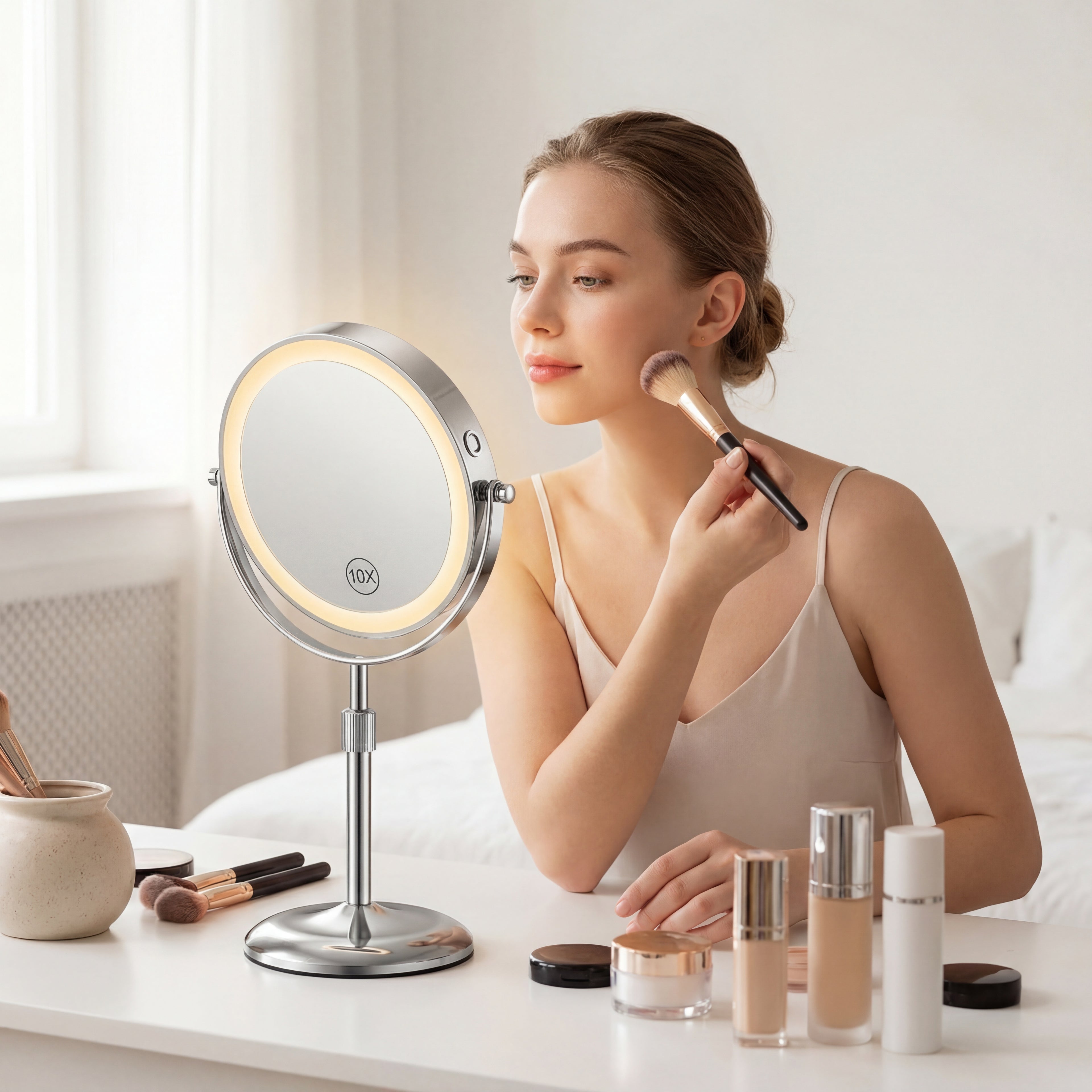 Miroir de Maquillage LED Réglable 13"-16" – Grossissant & Lumineux